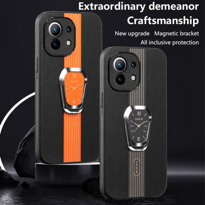 For Xiaomi Mi 11 Lite Magnetic Litchi Leather Back Phone Case with Holder(Orange) - Xiaomi Cases by buy2fix | Online Shopping UK | buy2fix