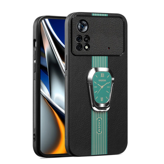 For Xiaomi Poco X4 Pro 5G Magnetic Litchi Leather Back Phone Case with Holder(Green) - Xiaomi Cases by buy2fix | Online Shopping UK | buy2fix