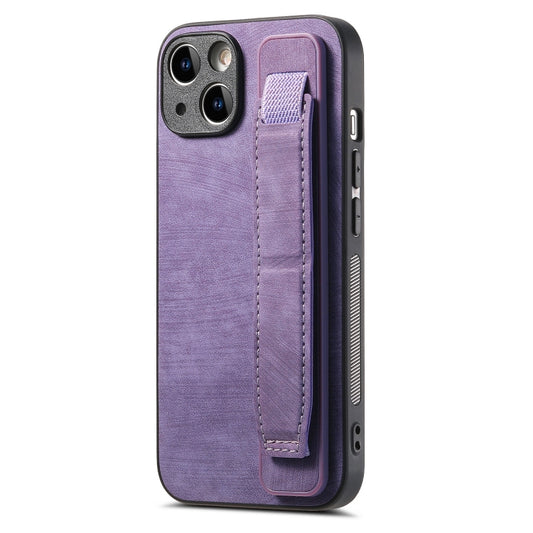For iPhone 14 Plus Retro Wristband Holder Leather Back Phone Case(Purple) - iPhone 14 Plus Cases by buy2fix | Online Shopping UK | buy2fix