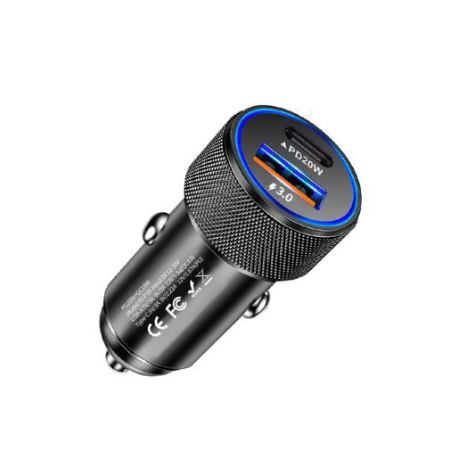 P19 Metal PD20W USB-C + QC18W USB Dual Port Car Charger(Black) - Car Charger by buy2fix | Online Shopping UK | buy2fix
