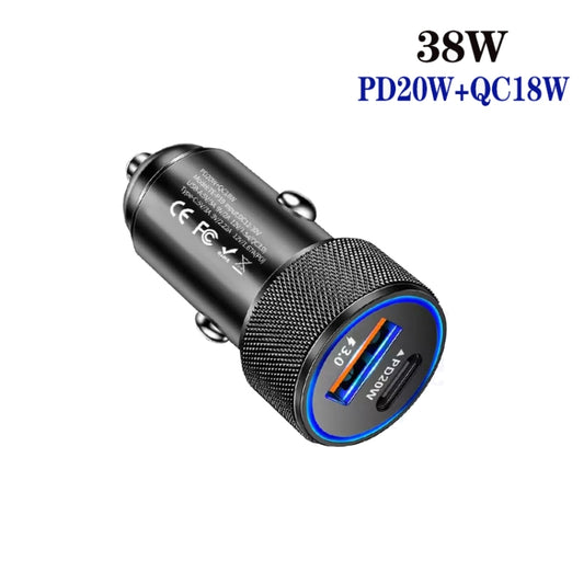 P19 Metal PD20W USB-C + QC18W USB Dual Port Car Charger(Black) - Car Charger by buy2fix | Online Shopping UK | buy2fix