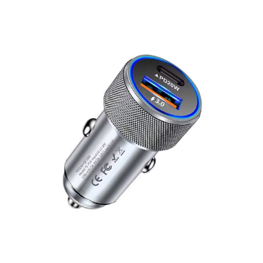 P19 Metal PD20W USB-C + QC18W USB Dual Port Car Charger(Silver Gray) - Car Charger by buy2fix | Online Shopping UK | buy2fix