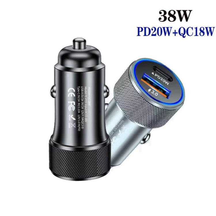 P19 Metal PD20W USB-C + QC18W USB Dual Port Car Charger(Silver Gray) - Car Charger by buy2fix | Online Shopping UK | buy2fix