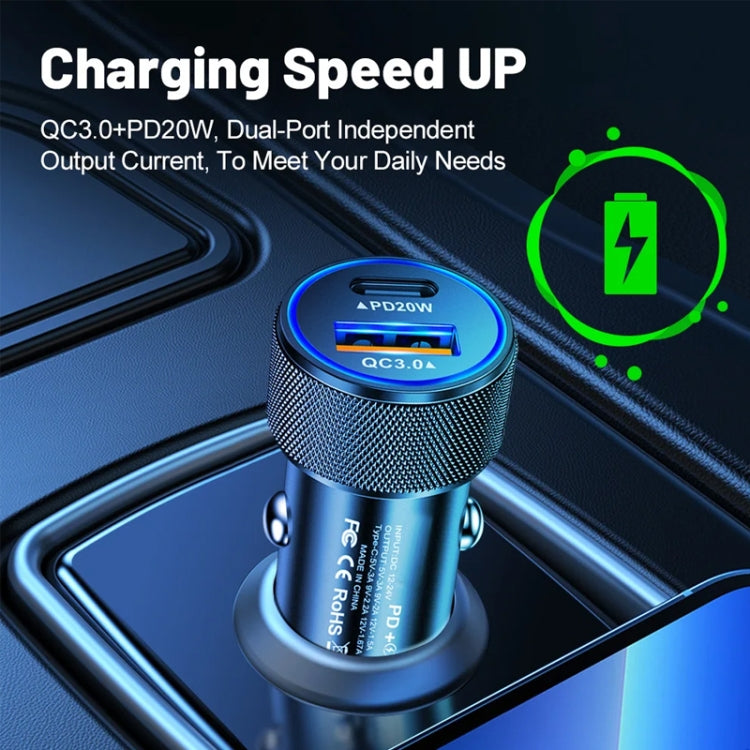 P19 Metal PD20W USB-C + QC18W USB Dual Port Car Charger(Black) - Car Charger by buy2fix | Online Shopping UK | buy2fix
