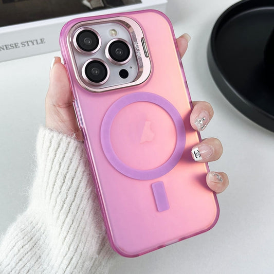 For iPhone 14 Pro Max Lens Holder MagSafe PC Hybrid TPU Phone Case(Pink) - iPhone 14 Pro Max Cases by buy2fix | Online Shopping UK | buy2fix