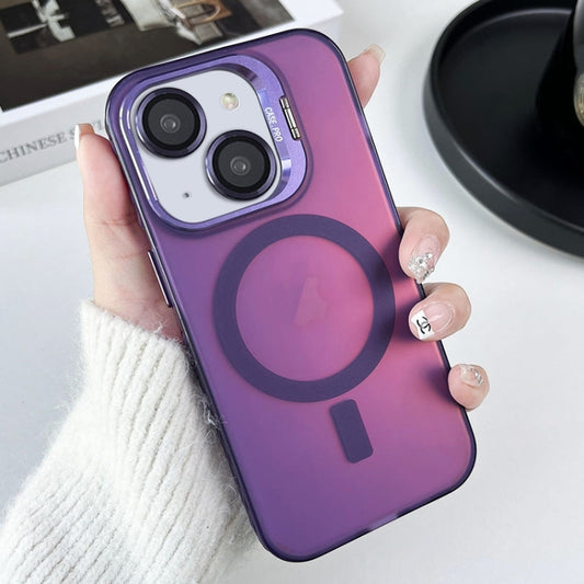 For iPhone 15 Plus Lens Holder MagSafe PC Hybrid TPU Phone Case(Purple) - iPhone 15 Plus Cases by buy2fix | Online Shopping UK | buy2fix