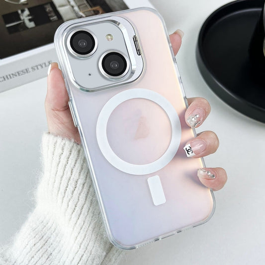 For iPhone 15 Lens Holder MagSafe PC Hybrid TPU Phone Case(White) - iPhone 15 Cases by buy2fix | Online Shopping UK | buy2fix