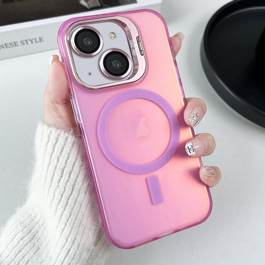 For iPhone 15 Lens Holder MagSafe PC Hybrid TPU Phone Case(Pink) - iPhone 15 Cases by buy2fix | Online Shopping UK | buy2fix