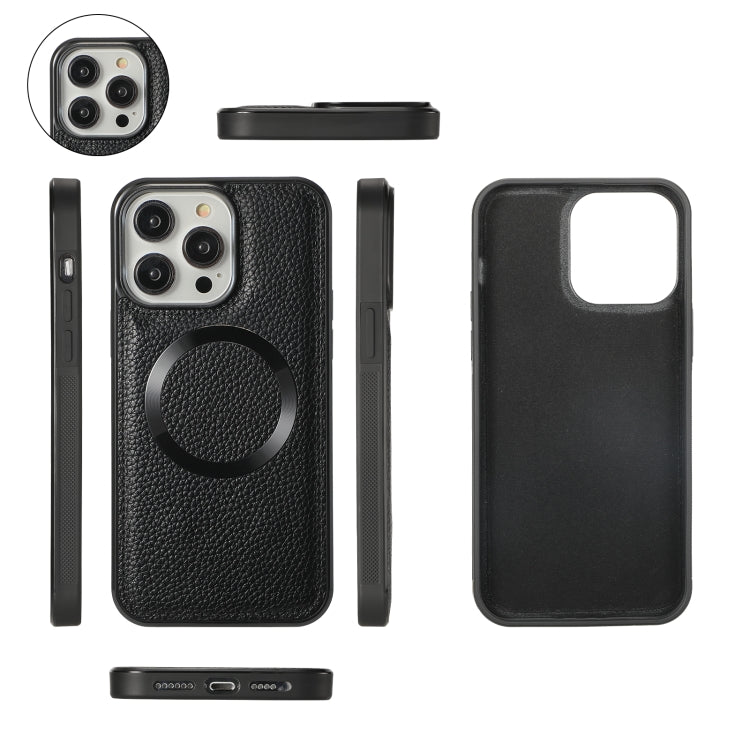 For iPhone 14 MagSafe Crossbody Multi-functional Zipper Wallet Litchi Leather Phone Case(Black) by buy2fix