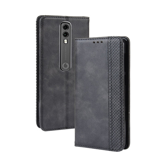 Magnetic Buckle Retro Crazy Horse Texture Horizontal Flip Leather Case for Vodafone Smart V10 (VFD730) , with Holder & Card Slots & Photo Frame(Black)