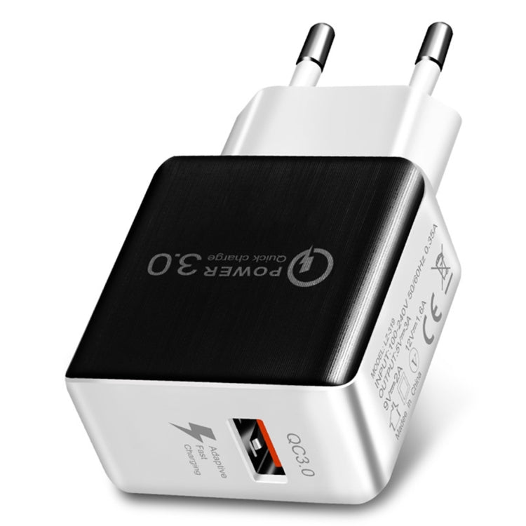 1USB QC 3.0 Wire Drawing Quick Charger EU Plug(black) - USB Charger by buy2fix | Online Shopping UK | buy2fix