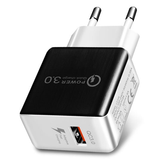 1USB QC 3.0 Wire Drawing Quick Charger EU Plug(black) - USB Charger by buy2fix | Online Shopping UK | buy2fix