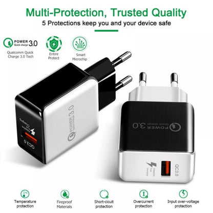 1USB QC 3.0 Wire Drawing Quick Charger EU Plug(black) - USB Charger by buy2fix | Online Shopping UK | buy2fix