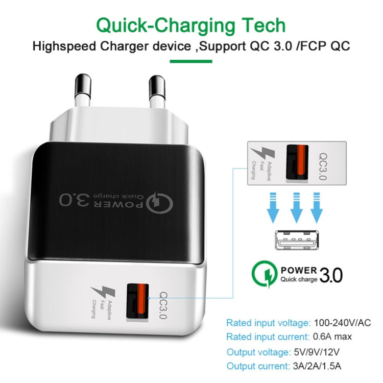 1USB QC 3.0 Wire Drawing Quick Charger EU Plug(black) - USB Charger by buy2fix | Online Shopping UK | buy2fix