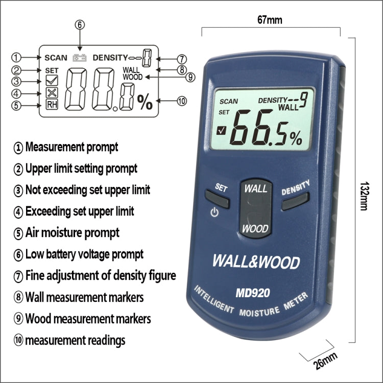 MD920 Wall Surface Wood Moisture Tester - PH & Moisture Meter by buy2fix | Online Shopping UK | buy2fix