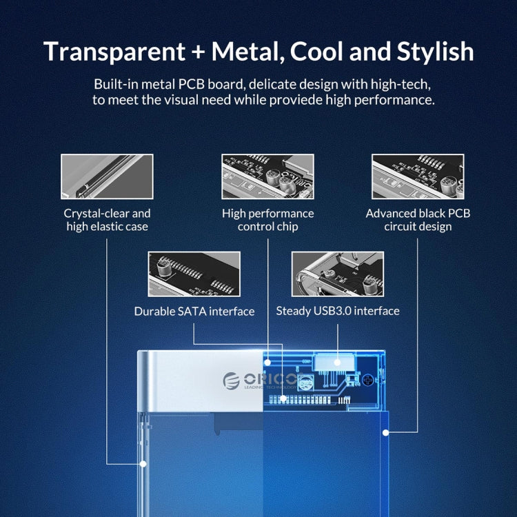 ORICO 2129U3 2.5 inch Transparent USB 3.0 Hard Drive Enclosure - HDD Enclosure by ORICO | Online Shopping UK | buy2fix