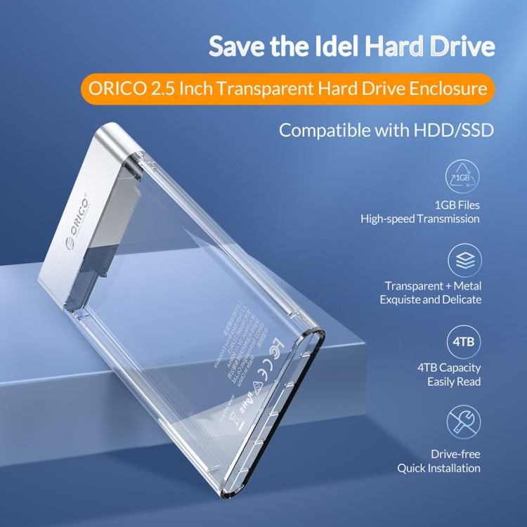 ORICO 2129U3 2.5 inch Transparent USB 3.0 Hard Drive Enclosure - HDD Enclosure by ORICO | Online Shopping UK | buy2fix