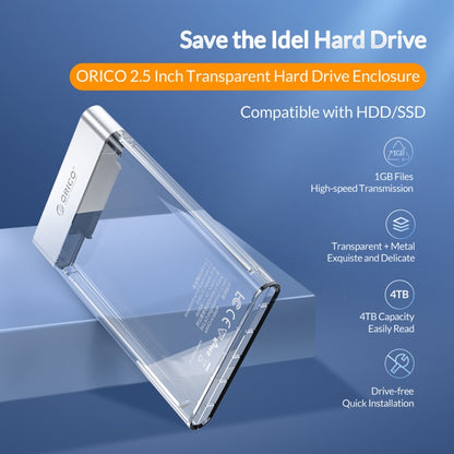 ORICO 2129U3 2.5 inch Transparent USB 3.0 Hard Drive Enclosure - HDD Enclosure by ORICO | Online Shopping UK | buy2fix