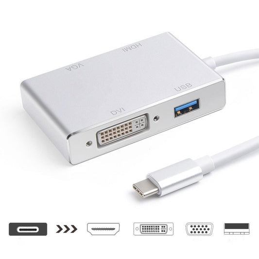 4 in 1 USB 3.1 USB C Type C to HDMI VGA DVI USB 3.0 Adapter Cable for Laptop Apple Macbook Google Chromebook Pixel - Cable & Adapters by buy2fix | Online Shopping UK | buy2fix