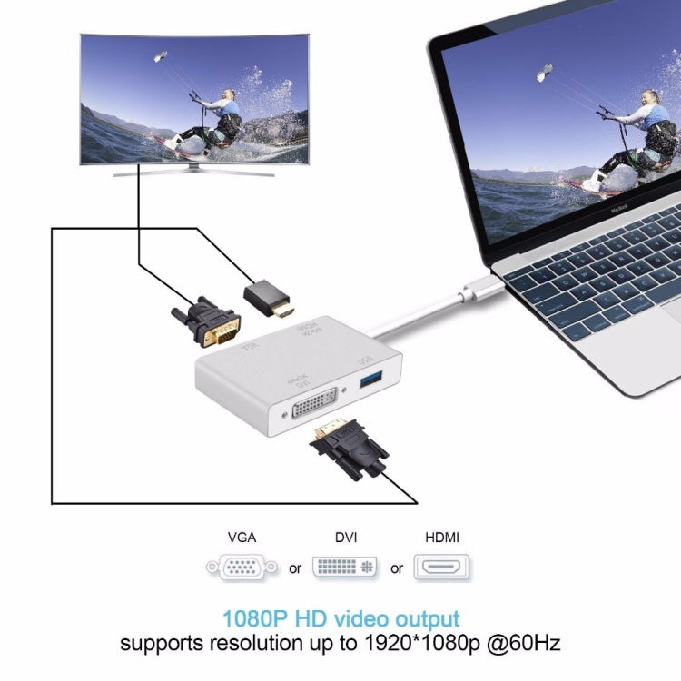 4 in 1 USB 3.1 USB C Type C to HDMI VGA DVI USB 3.0 Adapter Cable for Laptop Apple Macbook Google Chromebook Pixel by buy2fix