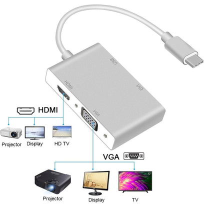 4 in 1 USB 3.1 USB C Type C to HDMI VGA DVI USB 3.0 Adapter Cable for Laptop Apple Macbook Google Chromebook Pixel by buy2fix
