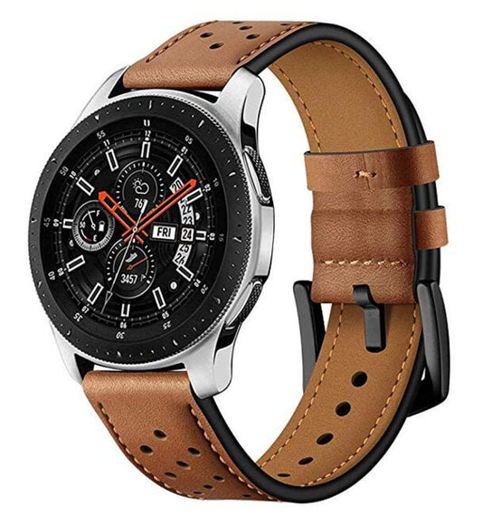 For Samsung Galaxy Watch Active 2 22mm Leather Eyelet Sport Watch Band(Brown) - Watch Bands by buy2fix | Online Shopping UK | buy2fix
