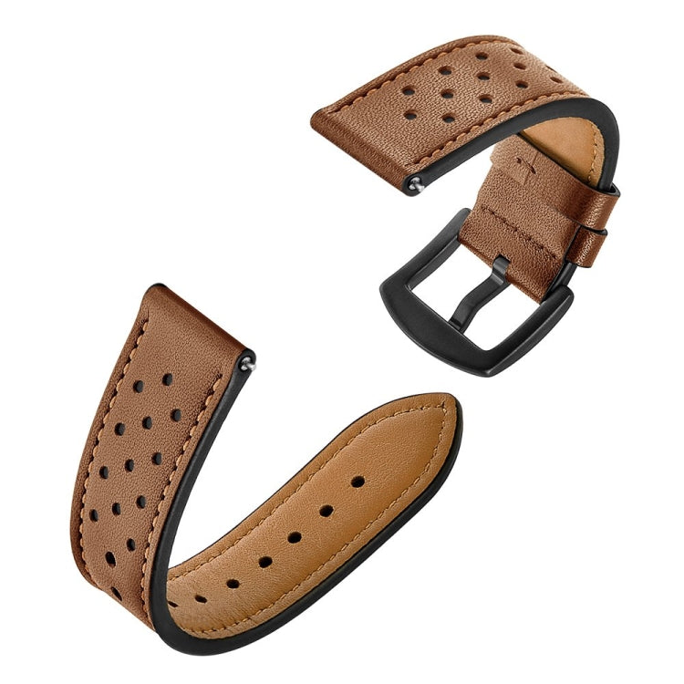 For Samsung Galaxy Watch Active 2 22mm Leather Eyelet Sport Watch Band(Brown) - Watch Bands by buy2fix | Online Shopping UK | buy2fix
