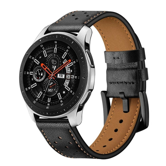 For Samsung Galaxy Watch Active 20mm Leather Eyelet Sport Watch Band(Black) - Watch Bands by buy2fix | Online Shopping UK | buy2fix