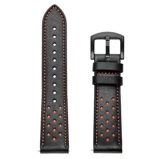 For Samsung Galaxy Watch Active 20mm Leather Eyelet Sport Watch Band(Black) - Watch Bands by buy2fix | Online Shopping UK | buy2fix