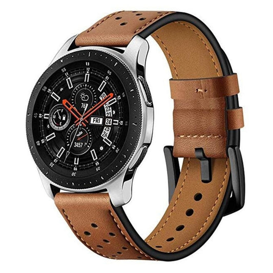 For Samsung Galaxy Watch Active 20mm Leather Eyelet Sport Watch Band(Brown) - Watch Bands by buy2fix | Online Shopping UK | buy2fix