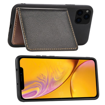 For iPhone 11 Pro Max Litchi Pattern Card Bag Wallet Bracket + TPU Phone Case with Card Slot Wallet Bracket Function(Black) - iPhone 11 Pro Max Cases by buy2fix | Online Shopping UK | buy2fix