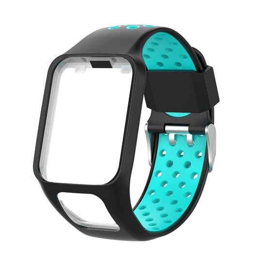 For TomTom Spark Runner 2 / 3 Strap Universal Model Two Color Silicone Replacement Wristband(Black Lake Blue) - Watch Bands by buy2fix | Online Shopping UK | buy2fix