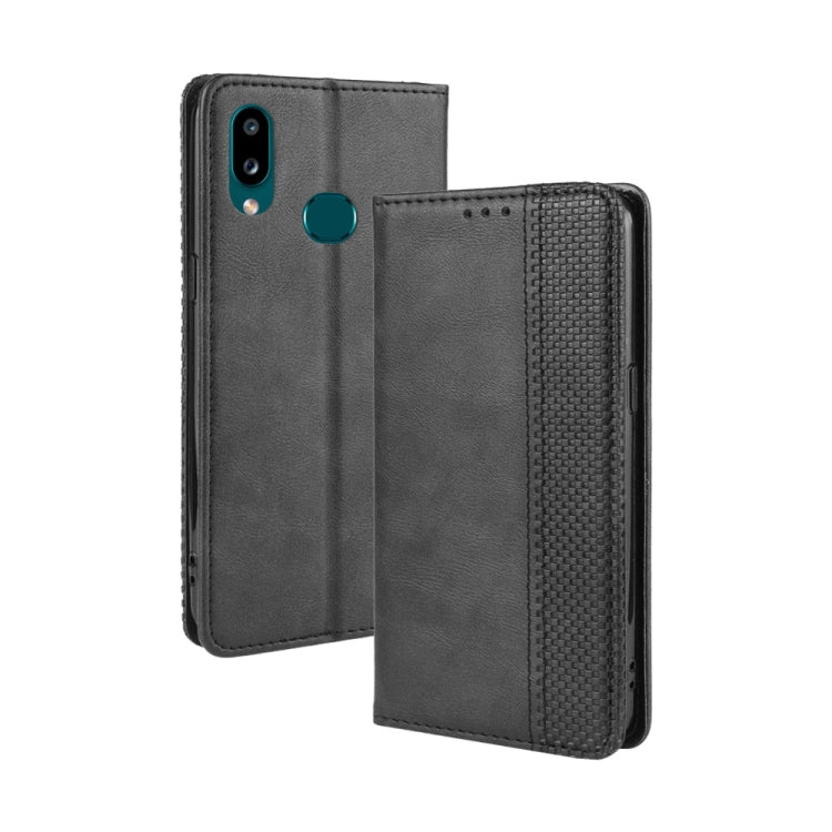 For Galaxy A10s Magnetic Buckle Retro Crazy Horse Texture Horizontal Flip Leather Case with Holder & Card Slots & Photo Frame(Black) by buy2fix