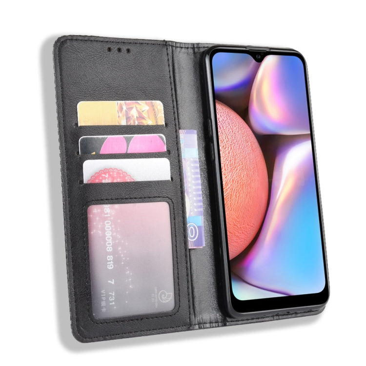 For Galaxy A10s Magnetic Buckle Retro Crazy Horse Texture Horizontal Flip Leather Case with Holder & Card Slots & Photo Frame(Black) by buy2fix