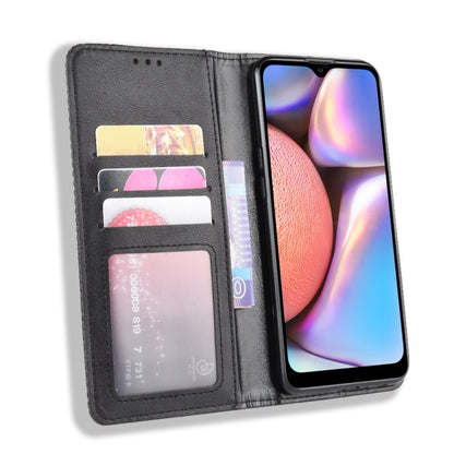 For Galaxy A10s Magnetic Buckle Retro Crazy Horse Texture Horizontal Flip Leather Case with Holder & Card Slots & Photo Frame(Black) by buy2fix