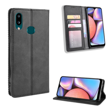 For Galaxy A10s Magnetic Buckle Retro Crazy Horse Texture Horizontal Flip Leather Case with Holder & Card Slots & Photo Frame(Black) by buy2fix