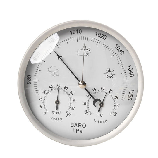 THB9392 132mm Wall Mounted Digital Thermometer Hygrometer Household High Accuracy Pressure Gauge Air Weather Instrument Barometer(Silver)