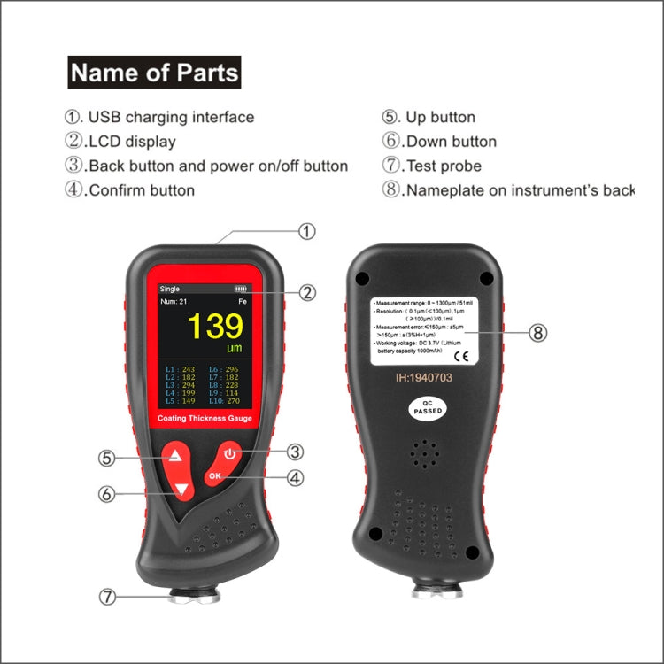 GT230 Thickness Gauges Paint Coating Thickness Gauge Car Film Digital Thickness Gauge Tester Rechargeable Thickness Gauge - Coating Thickness Gauge by buy2fix | Online Shopping UK | buy2fix