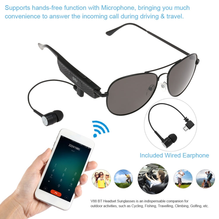 Y88 Wireless Earphone Bluetooth Headset Sunglasses Music Headphones Smart Glasses Earbud Hands-free with Mic by buy2fix