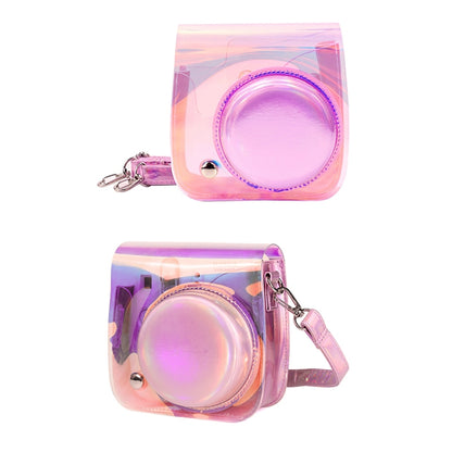Richwell Translucent PVC Camera Bag for Fujifilm Instax Mini 8 8+ 9 Cover Case with Shoulder Strap Gradient Pink Shell - Leather Bag by Richwell | Online Shopping UK | buy2fix