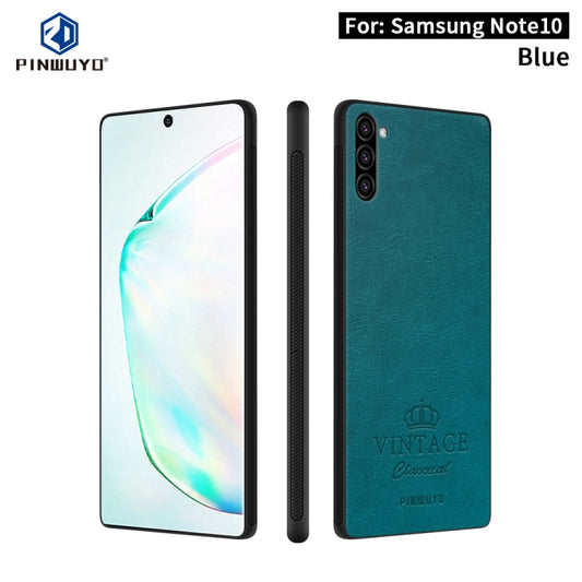 For Galaxy Note10 PINWUYO Pin Rui Series Classical Leather, PC + TPU + PU Leather Waterproof And Anti-fall All-inclusive Protective Shell(Blue) - Galaxy Phone Cases by PINWUYO | Online Shopping UK | buy2fix