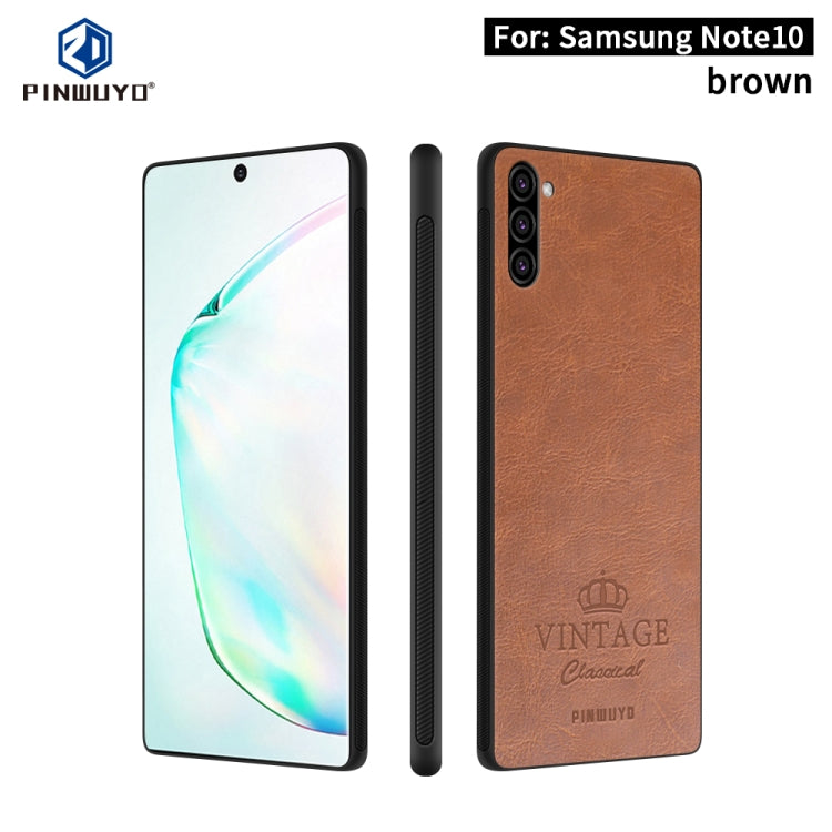 For Galaxy Note10 PINWUYO Pin Rui Series Classical Leather, PC + TPU + PU Leather Waterproof And Anti-fall All-inclusive Protective Shell(Brown) - Galaxy Phone Cases by PINWUYO | Online Shopping UK | buy2fix
