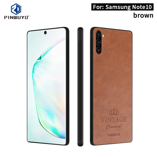 For Galaxy Note10 PINWUYO Pin Rui Series Classical Leather, PC + TPU + PU Leather Waterproof And Anti-fall All-inclusive Protective Shell(Brown) - Galaxy Phone Cases by PINWUYO | Online Shopping UK | buy2fix