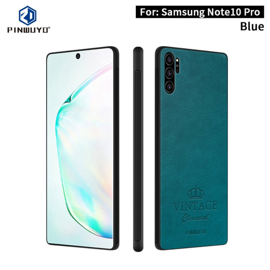 For Galaxy Note10 Pro PINWUYO Pin Rui Series Classical Leather, PC + TPU + PU Leather Waterproof And Anti-fall All-inclusive Protective Shell(Blue) - Galaxy Phone Cases by PINWUYO | Online Shopping UK | buy2fix