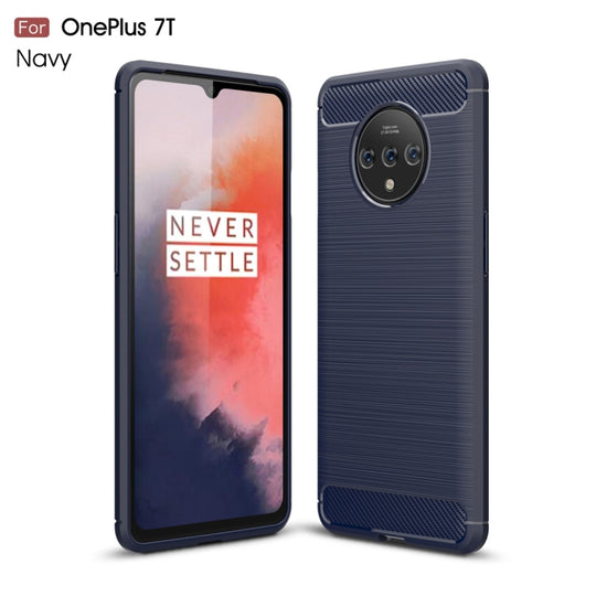 For Oneplus 7T Brushed Texture Carbon Fiber TPU Case(Navy Blue)