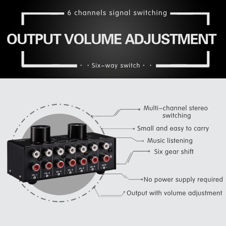 B016 6 Input 1 Output Audio Signal Source Selection Switcher, Output Volume Adjustment Control RCA Port -  by buy2fix | Online Shopping UK | buy2fix