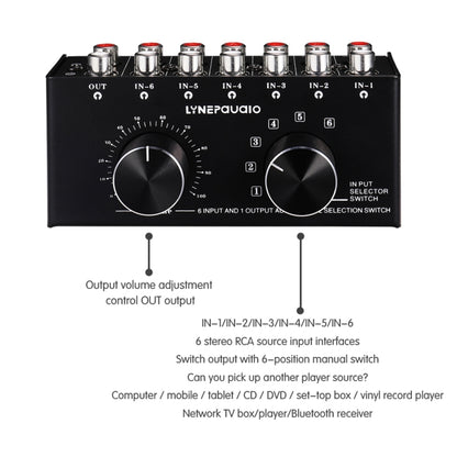 B016 6 Input 1 Output Audio Signal Source Selection Switcher, Output Volume Adjustment Control RCA Port -  by buy2fix | Online Shopping UK | buy2fix