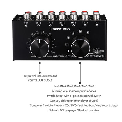 B016 6 Input 1 Output Audio Signal Source Selection Switcher, Output Volume Adjustment Control RCA Port -  by buy2fix | Online Shopping UK | buy2fix