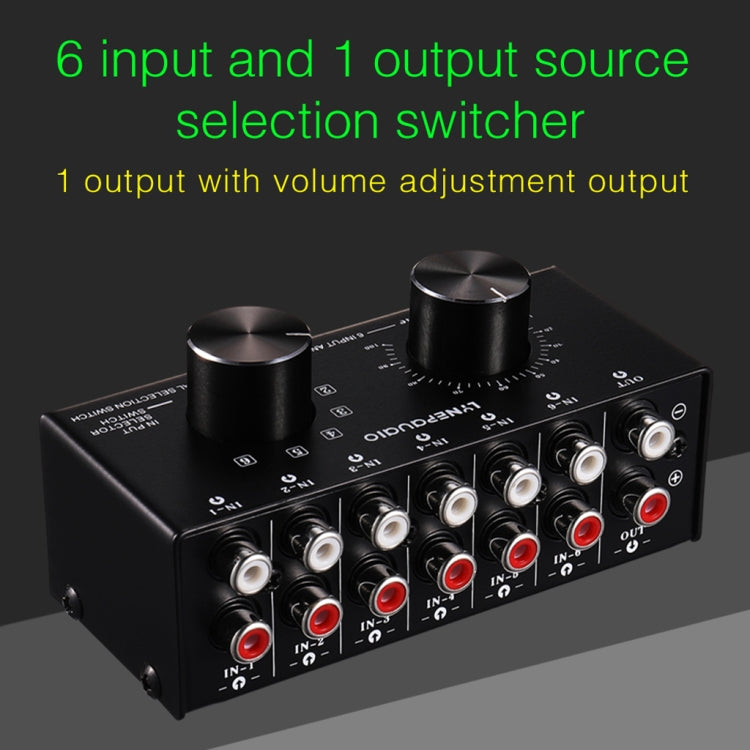 B016 6 Input 1 Output Audio Signal Source Selection Switcher, Output Volume Adjustment Control RCA Port -  by buy2fix | Online Shopping UK | buy2fix