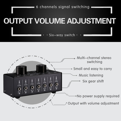 B017 6 Input 1 Output Audio Signal Selection Switcher Output Volume Adjustment Control 3.5mm Interface -  by buy2fix | Online Shopping UK | buy2fix